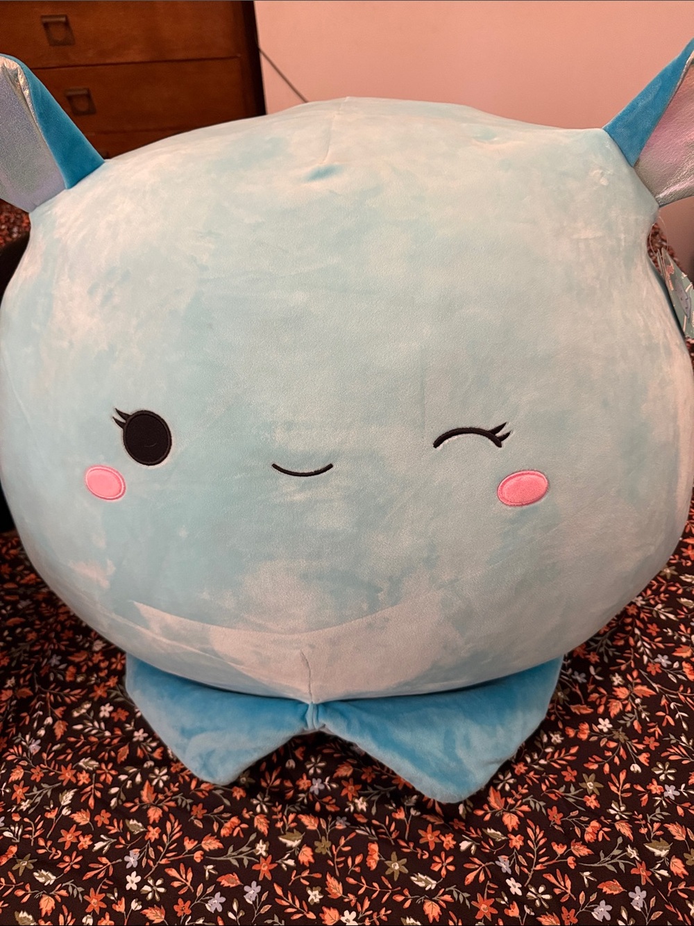 Squishmallows Light Blue Narwhal Plush with Pink Cheeks